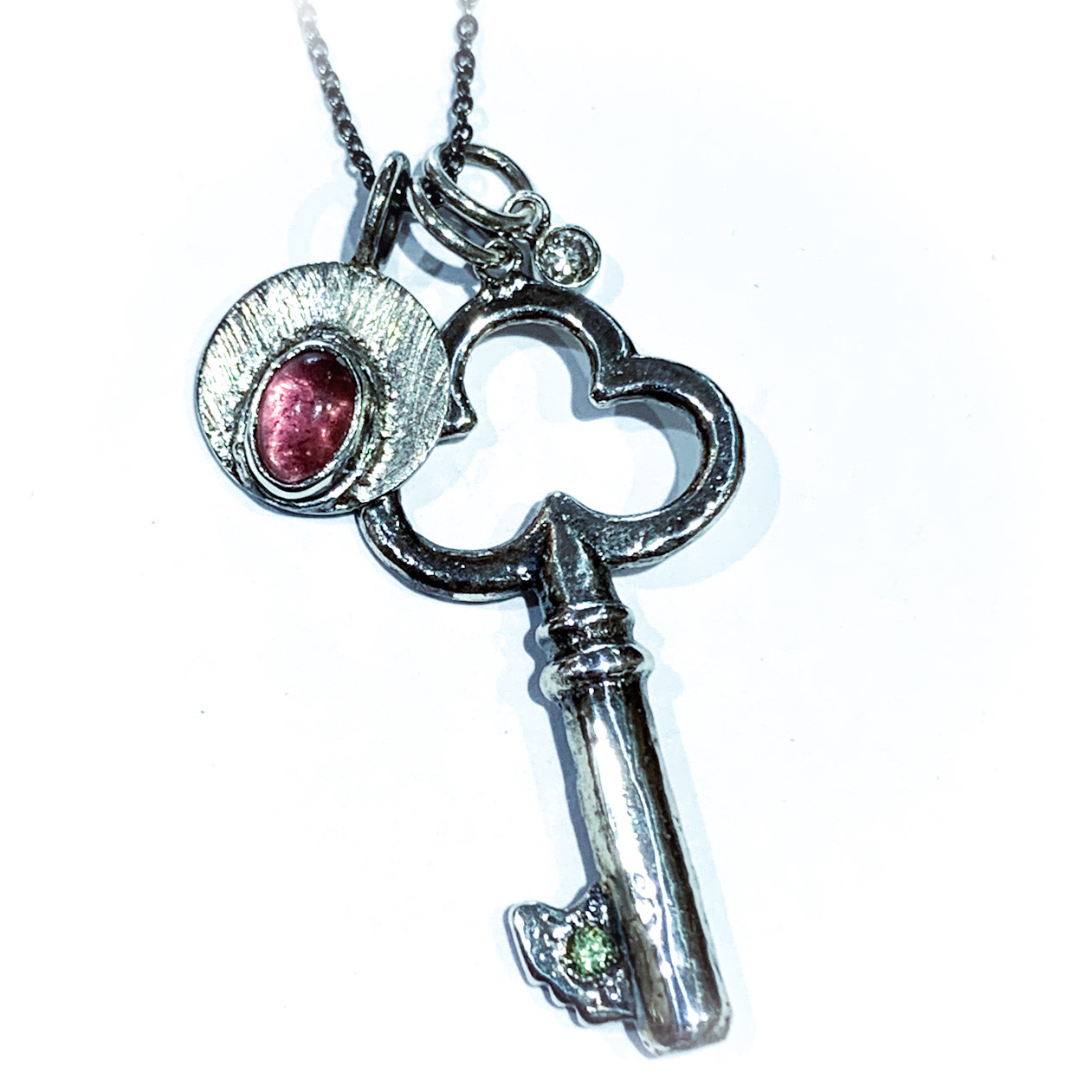 Gemstone Exposed Weld Necklace Pendant - Salvaged